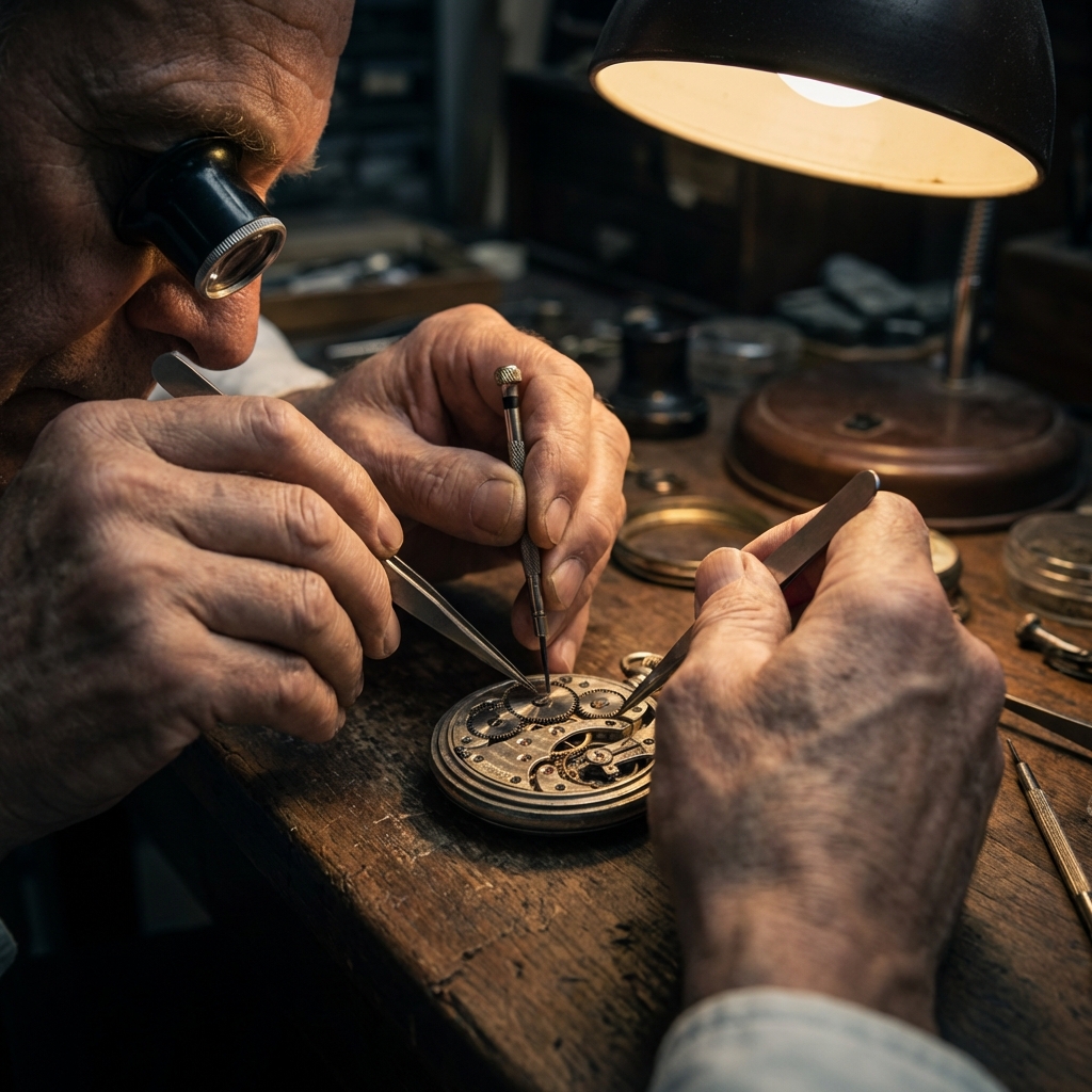 Artisan horloger au travail